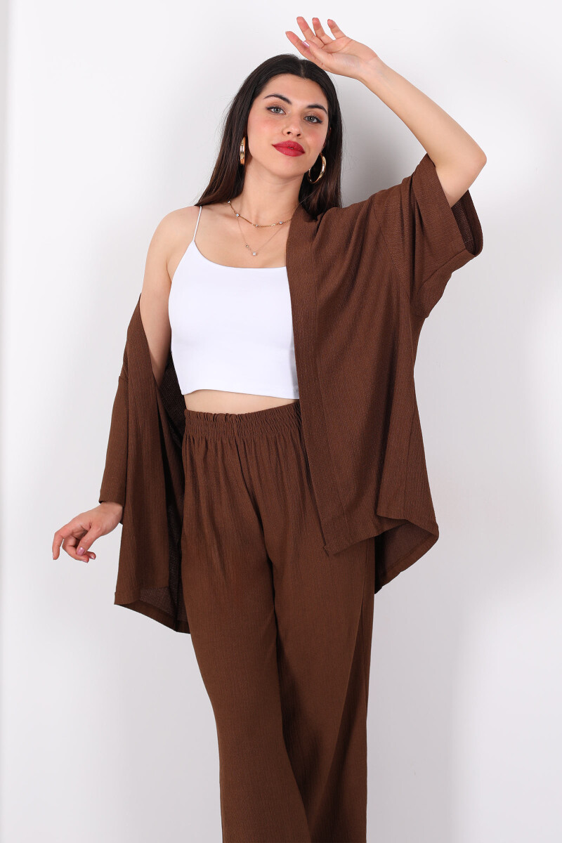 Krep Kumaş Acı Kahve Kadın Kimono Takım - 3