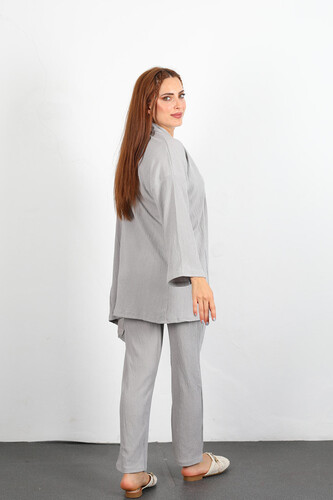Krep Kumaş Gri Kadın Kimono Takım - 6