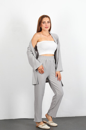 Krep Kumaş Gri Kadın Kimono Takım - 2