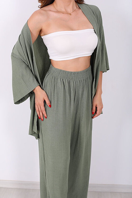 Krep Kumaş Mint Yeşili Kadın Kimono Takım - Berox (1)