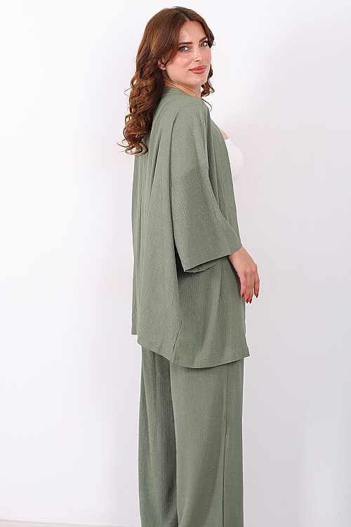 Krep Kumaş Mint Yeşili Kadın Kimono Takım - 5