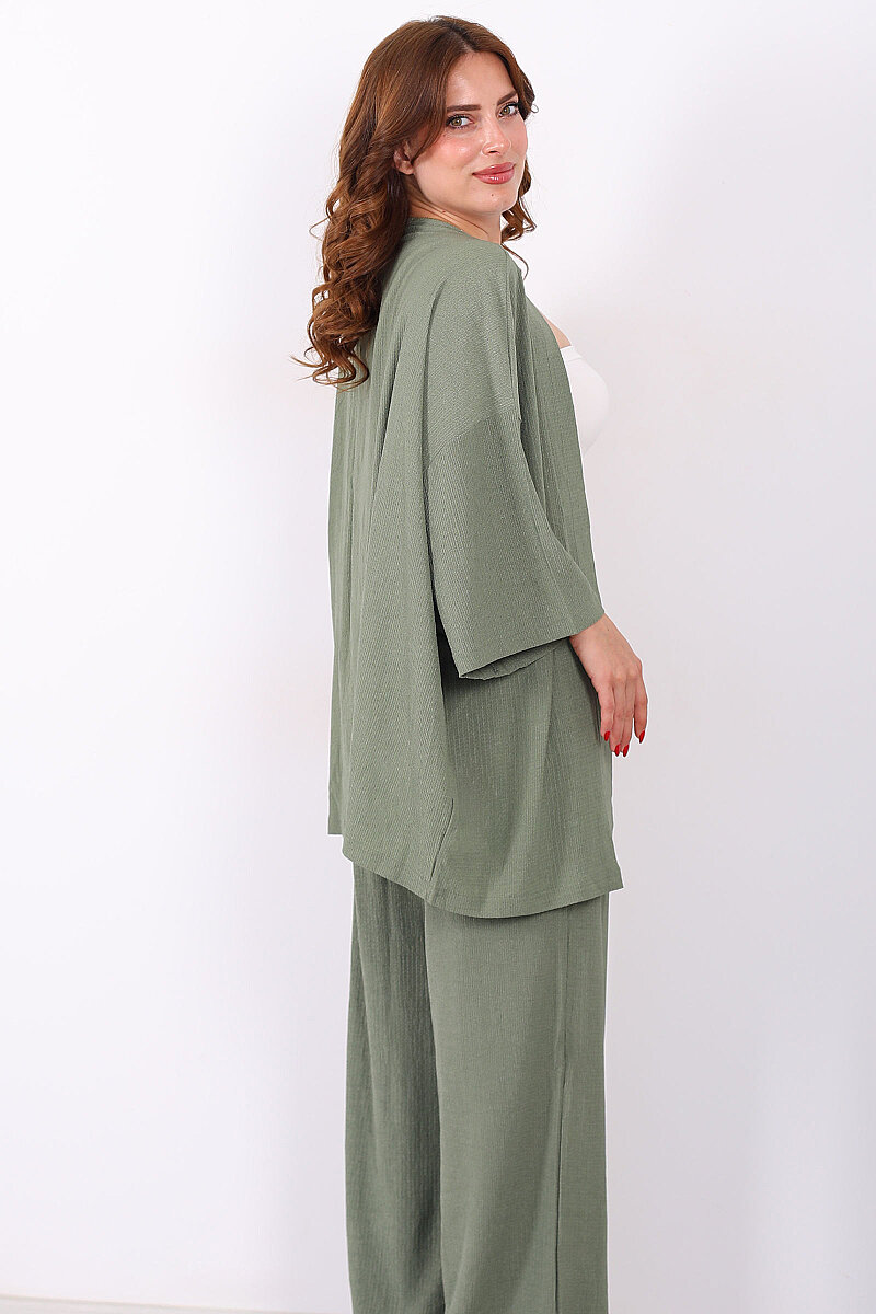 Krep Kumaş Mint Yeşili Kadın Kimono Takım - 5