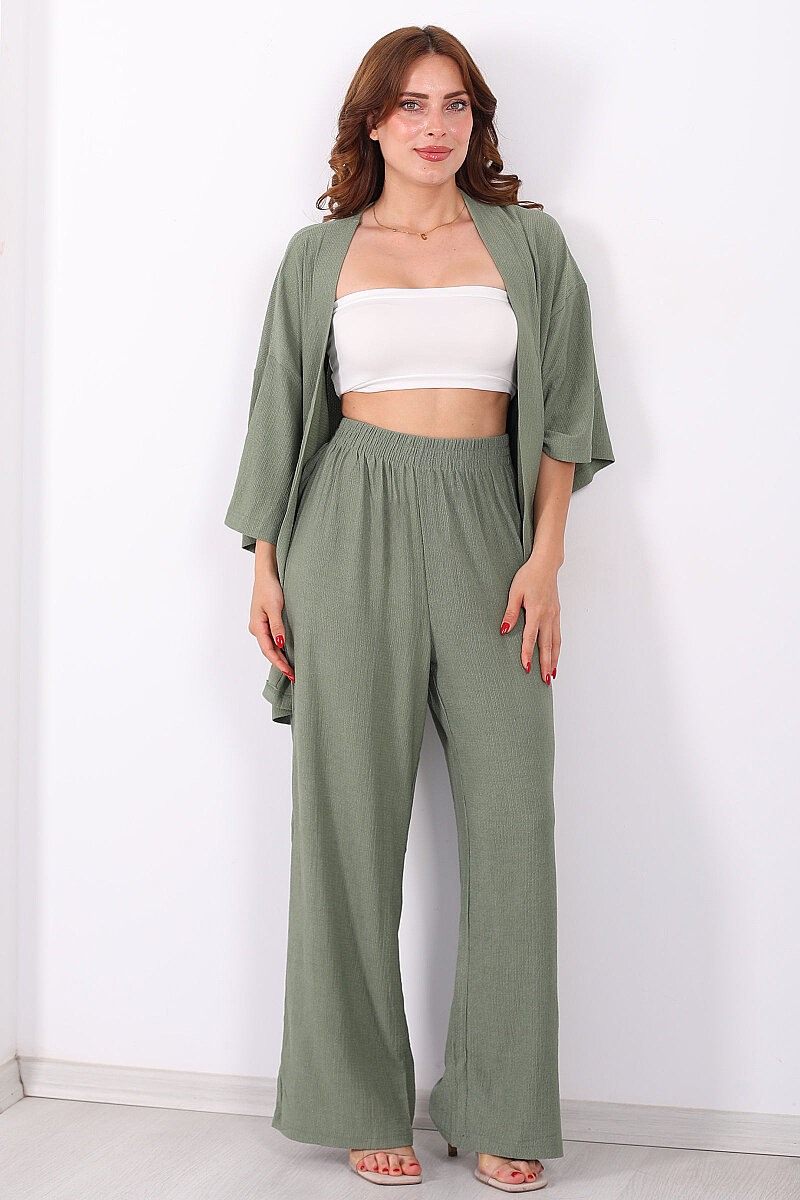 Krep Kumaş Mint Yeşili Kadın Kimono Takım - 6