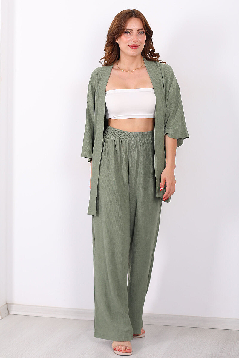 Krep Kumaş Mint Yeşili Kadın Kimono Takım - 3
