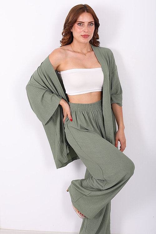 Krep Kumaş Mint Yeşili Kadın Kimono Takım - 4