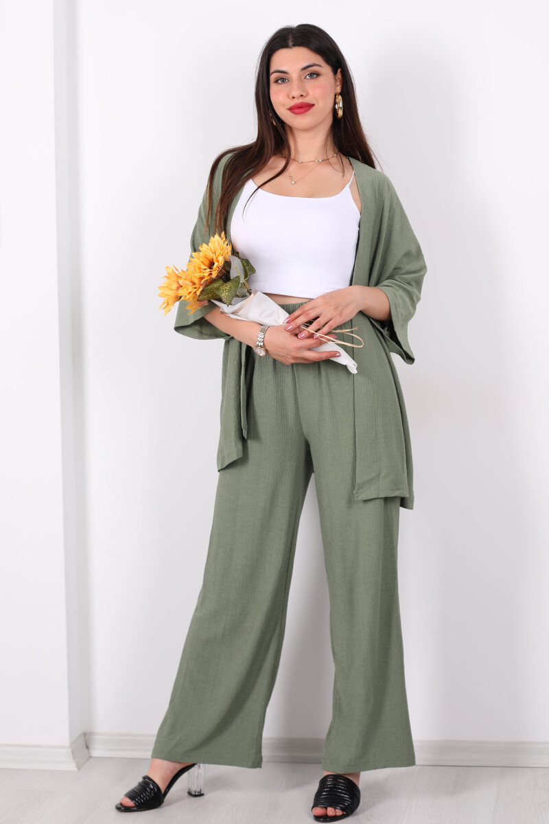 Krep Kumaş Mint Yeşili Kadın Kimono Takım - 5