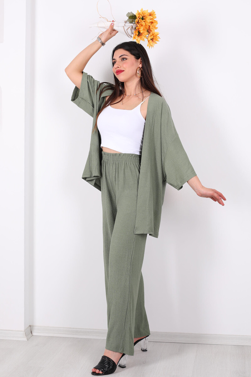 Krep Kumaş Mint Yeşili Kadın Kimono Takım - 3