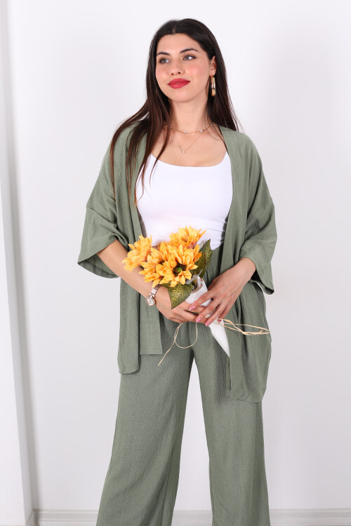 Krep Kumaş Mint Yeşili Kadın Kimono Takım 