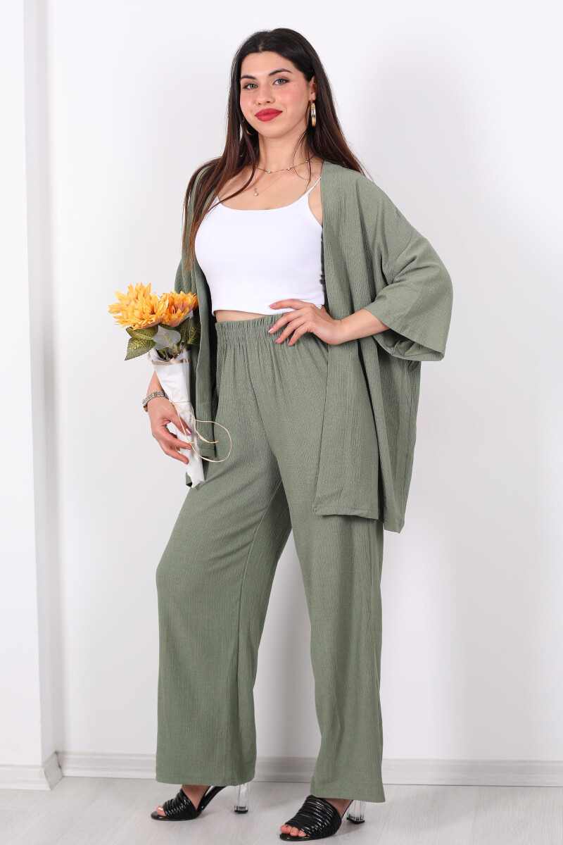 Krep Kumaş Mint Yeşili Kadın Kimono Takım - 2