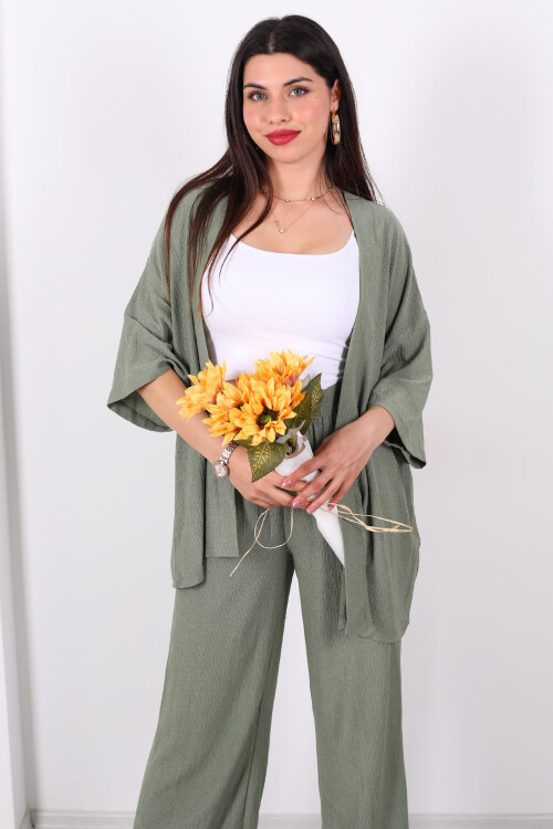 Krep Kumaş Mint Yeşili Kadın Kimono Takım - 4