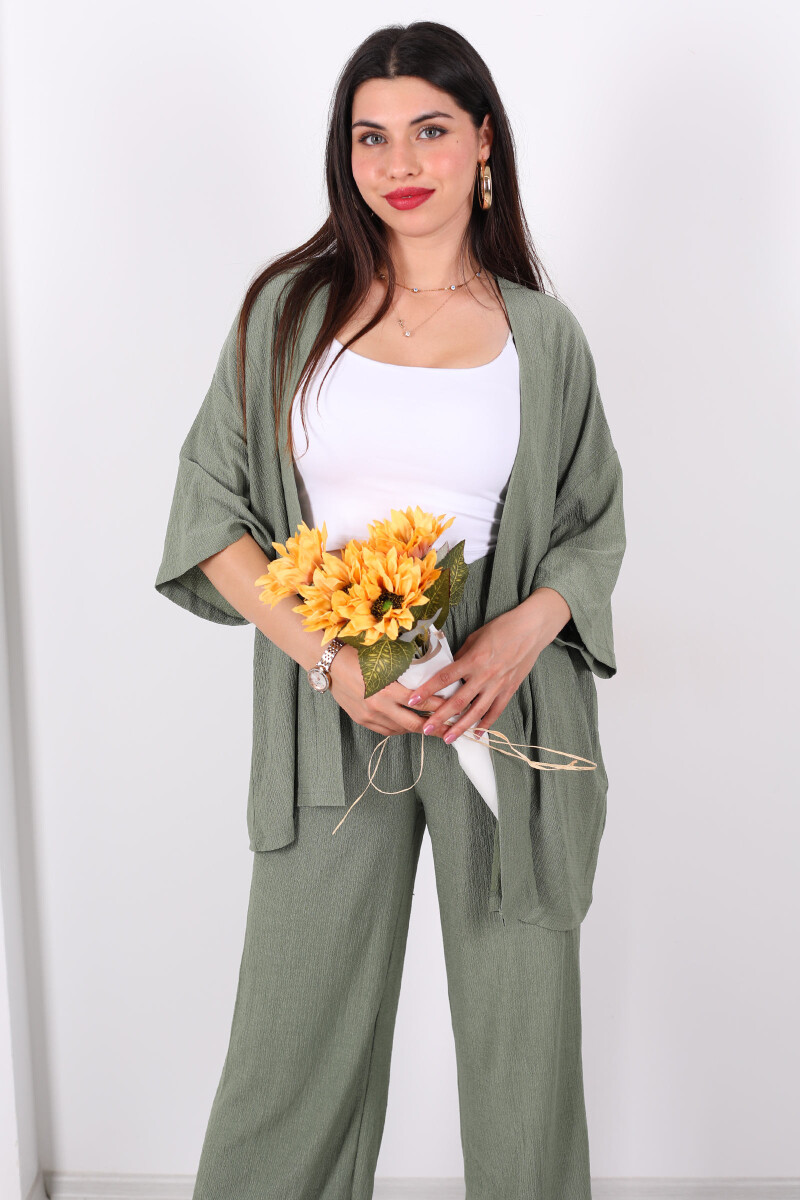 Krep Kumaş Mint Yeşili Kadın Kimono Takım - 4