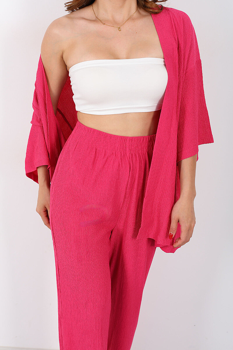 Krep Kumaş Pembe Kadın Kimono Takım - 2