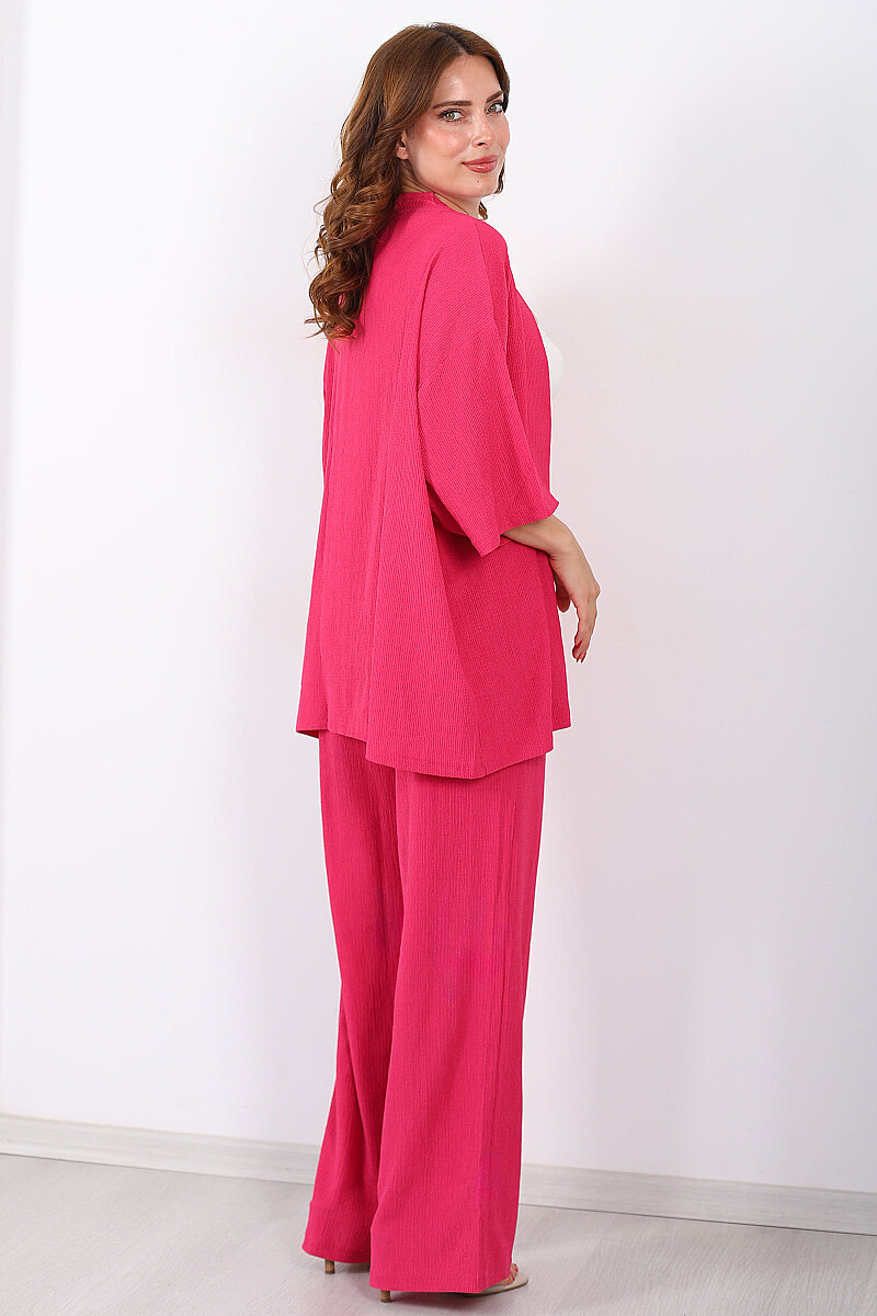 Krep Kumaş Pembe Kadın Kimono Takım - 5