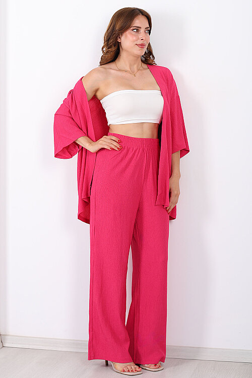 Krep Kumaş Pembe Kadın Kimono Takım - 3