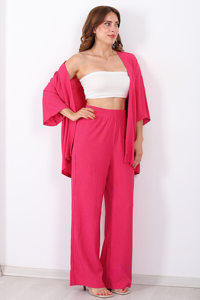 Krep Kumaş Pembe Kadın Kimono Takım - 3