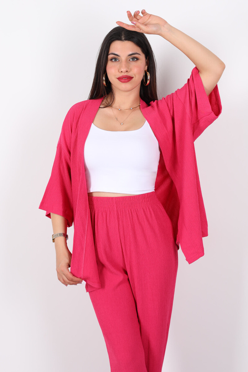 Krep Kumaş Pembe Kadın Kimono Takım - 2
