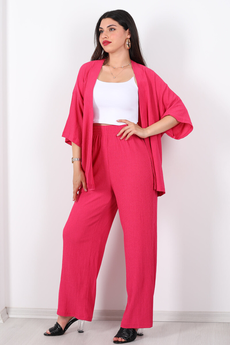 Krep Kumaş Pembe Kadın Kimono Takım - 1
