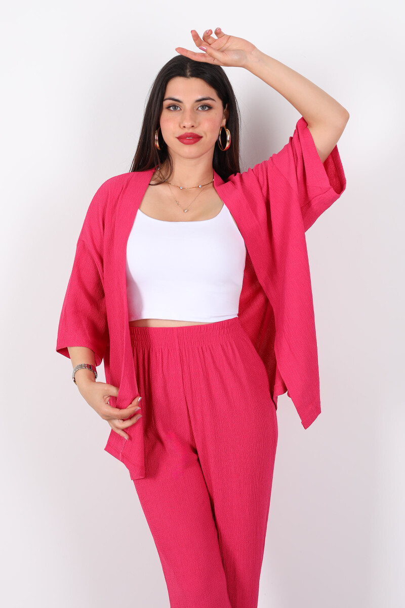 Krep Kumaş Pembe Kadın Kimono Takım - 4