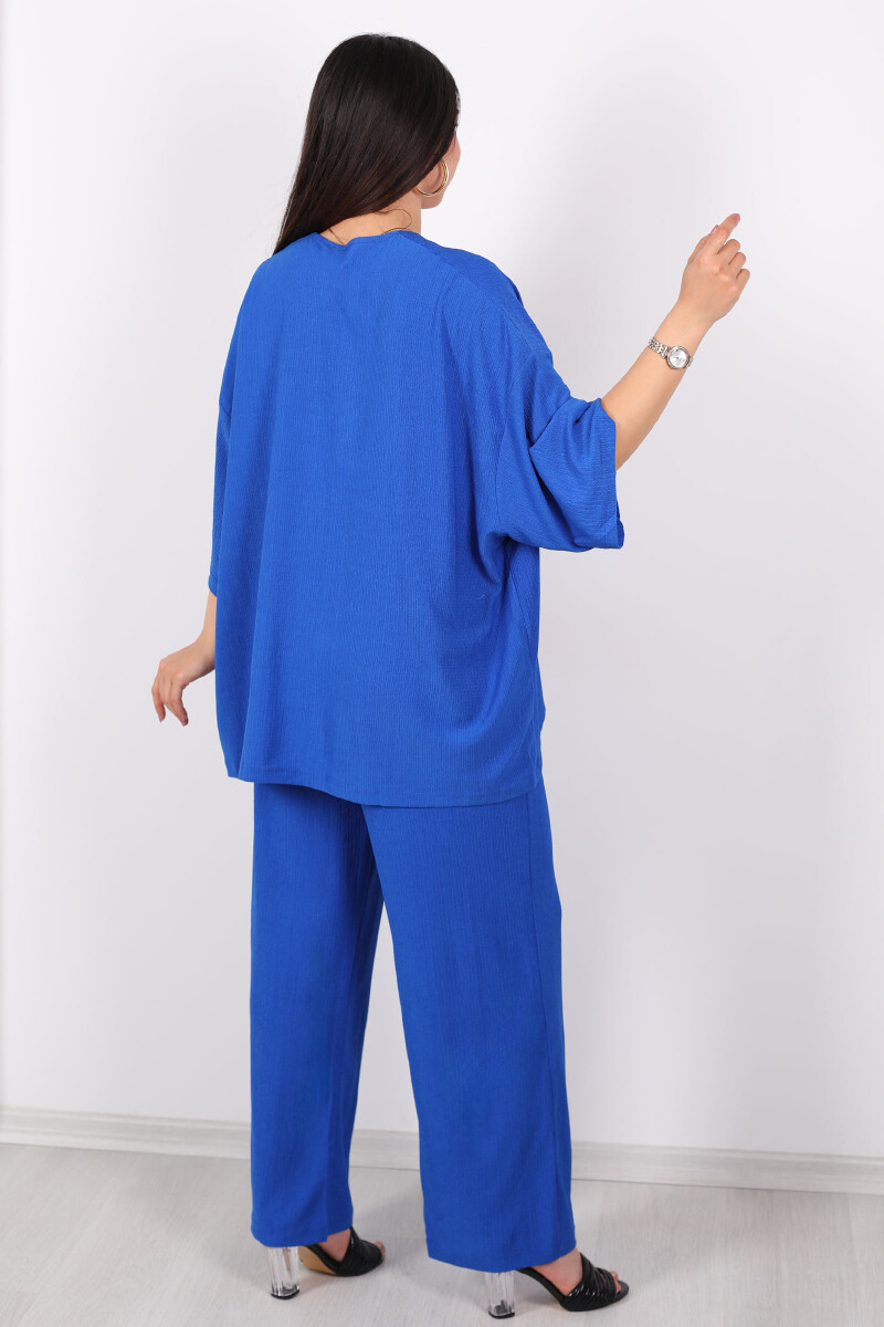 Krep Kumaş Saks Mavisi Kadın Kimono Takım - 6