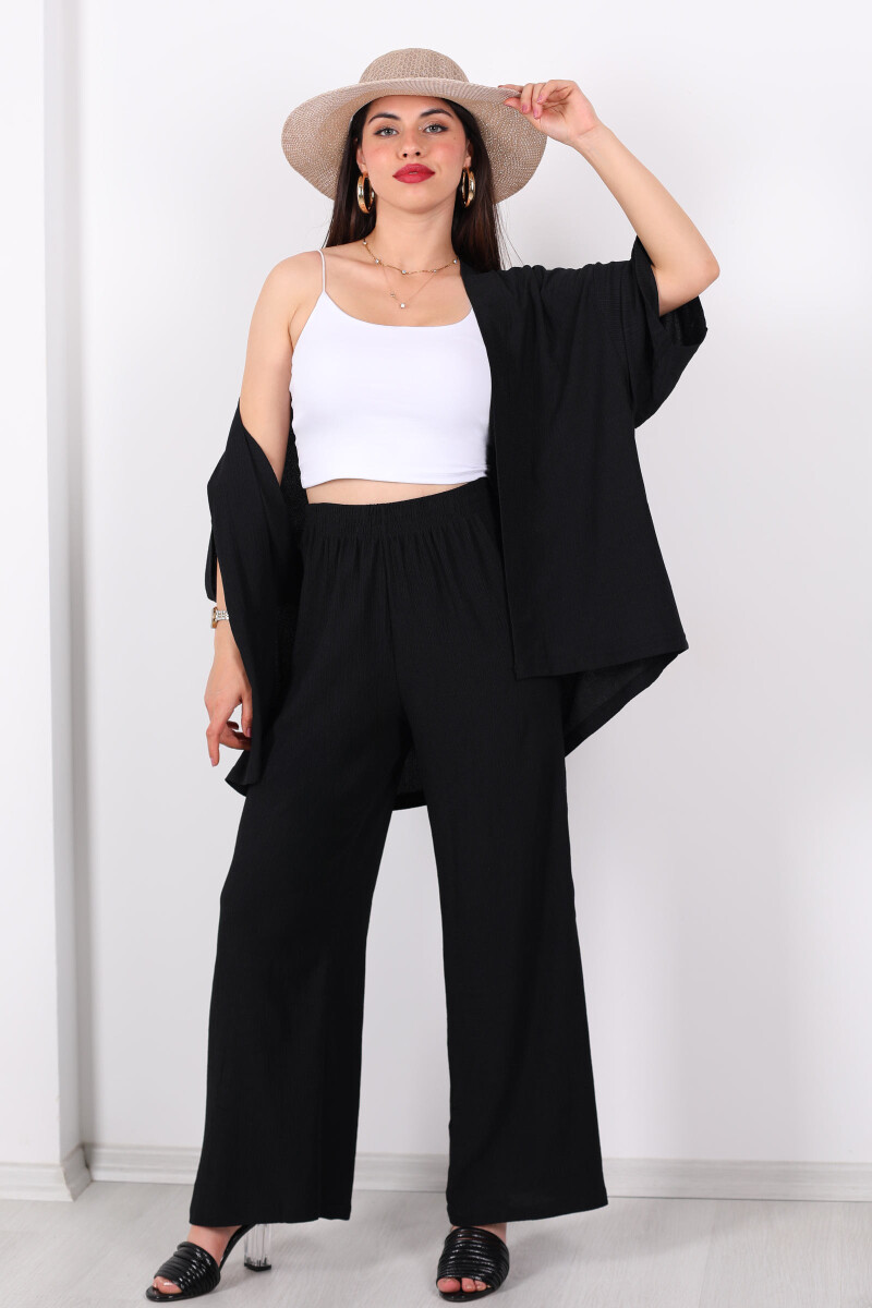 Krep Kumaş Siyah Kadın Kimono Takım - 4