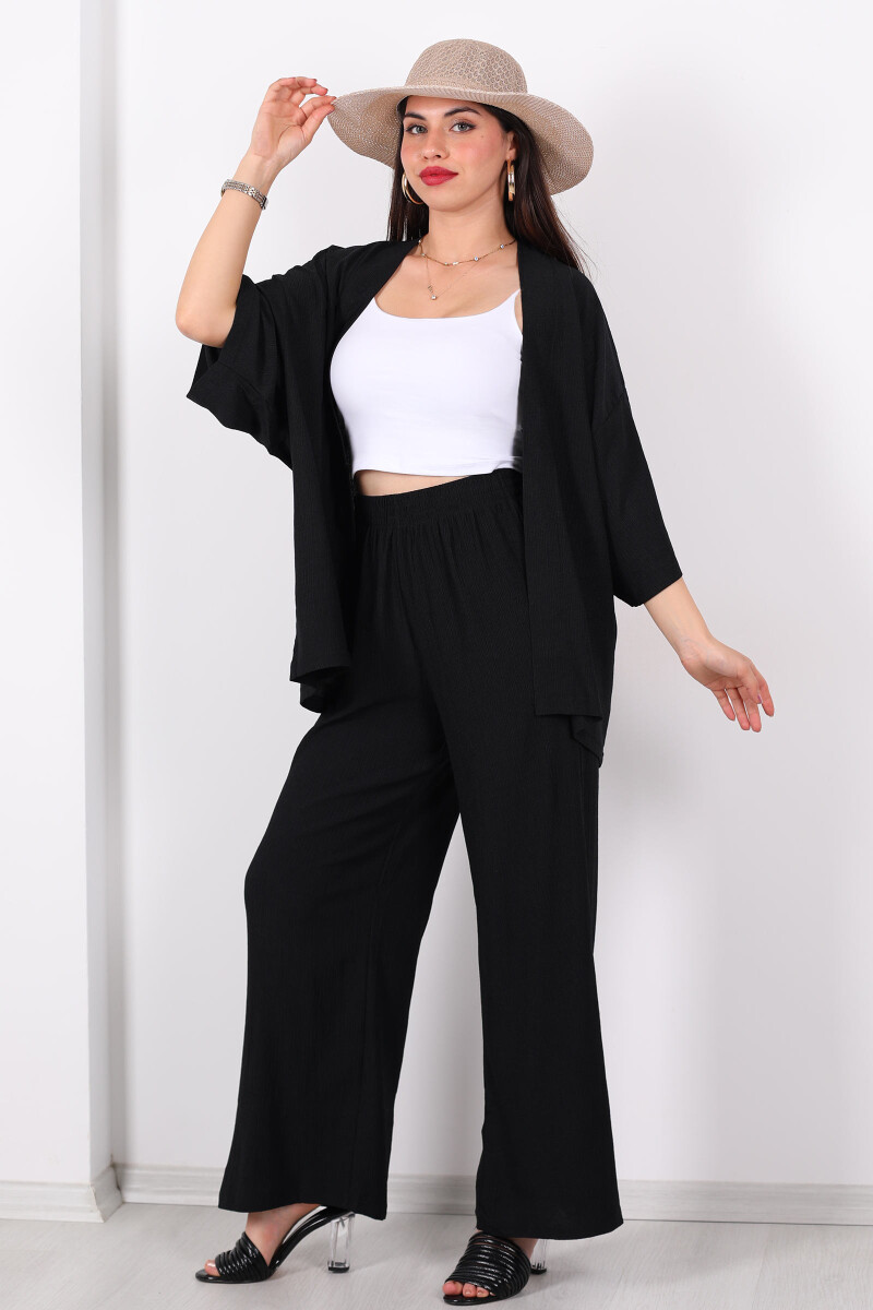 Krep Kumaş Siyah Kadın Kimono Takım - 3