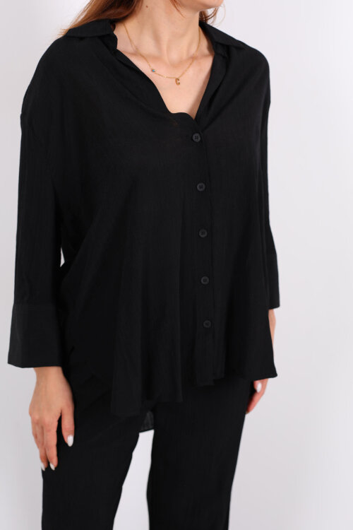 Krinkıl Oversize Siyah Kadın Gömlek-Pantolon Takım - Berox (1)