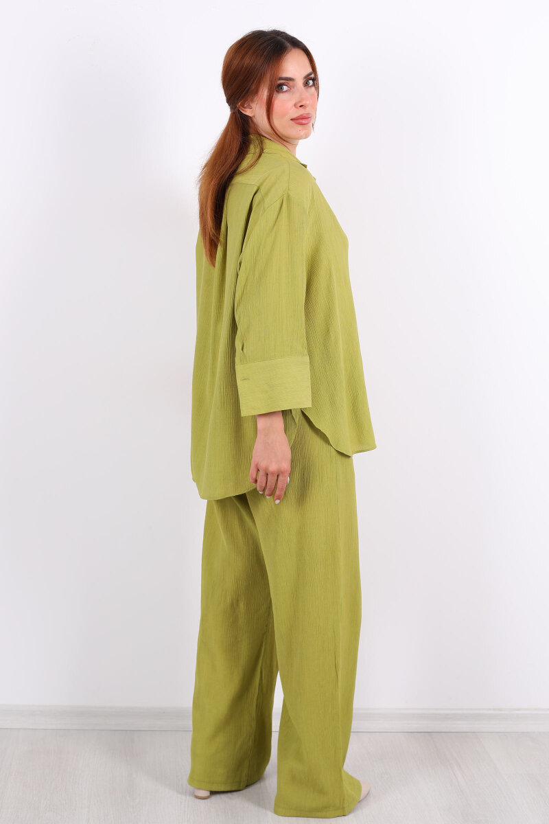 Krinkıl Oversize Yeşil Kadın Gömlek-Pantolon Takım - 5