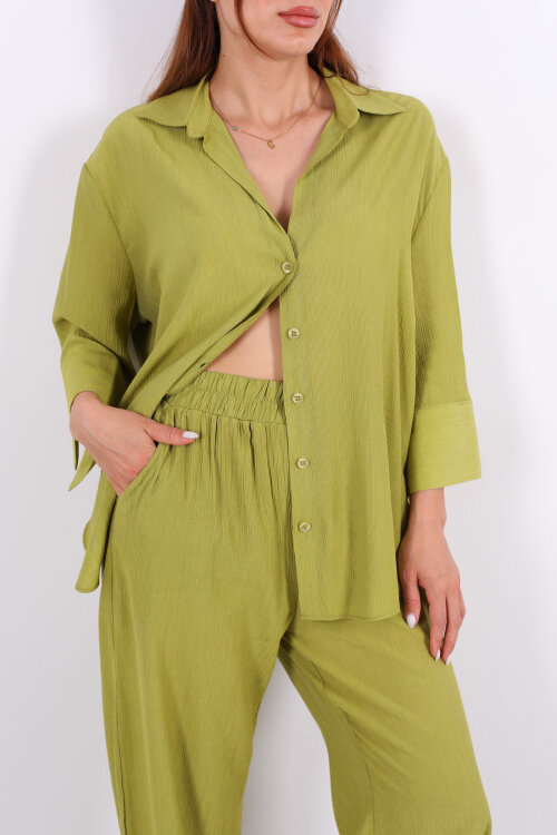 Krinkıl Oversize Yeşil Kadın Gömlek-Pantolon Takım - Berox (1)