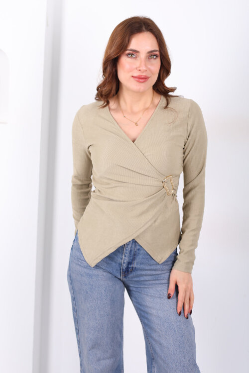 Kruvaze Yaka Toka Detaylı Çağla Yeşili Kadın Bluz - 6