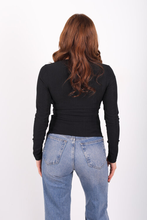 Kruvaze Yaka Toka Detaylı Siyah Kadın Bluz - 5