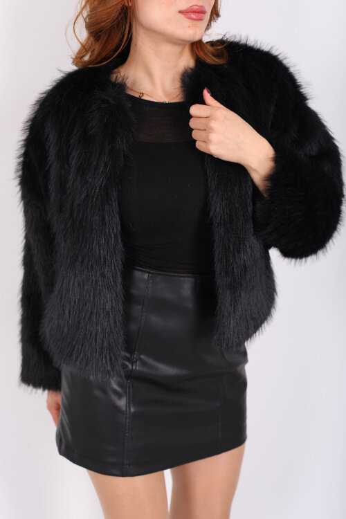 Kürk Siyah Kadın Mont - Berox (1)