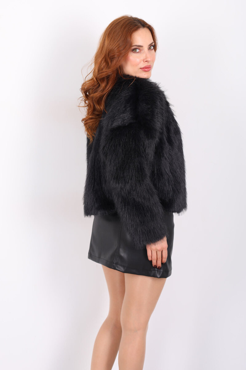 Kürk Siyah Kadın Mont - 4