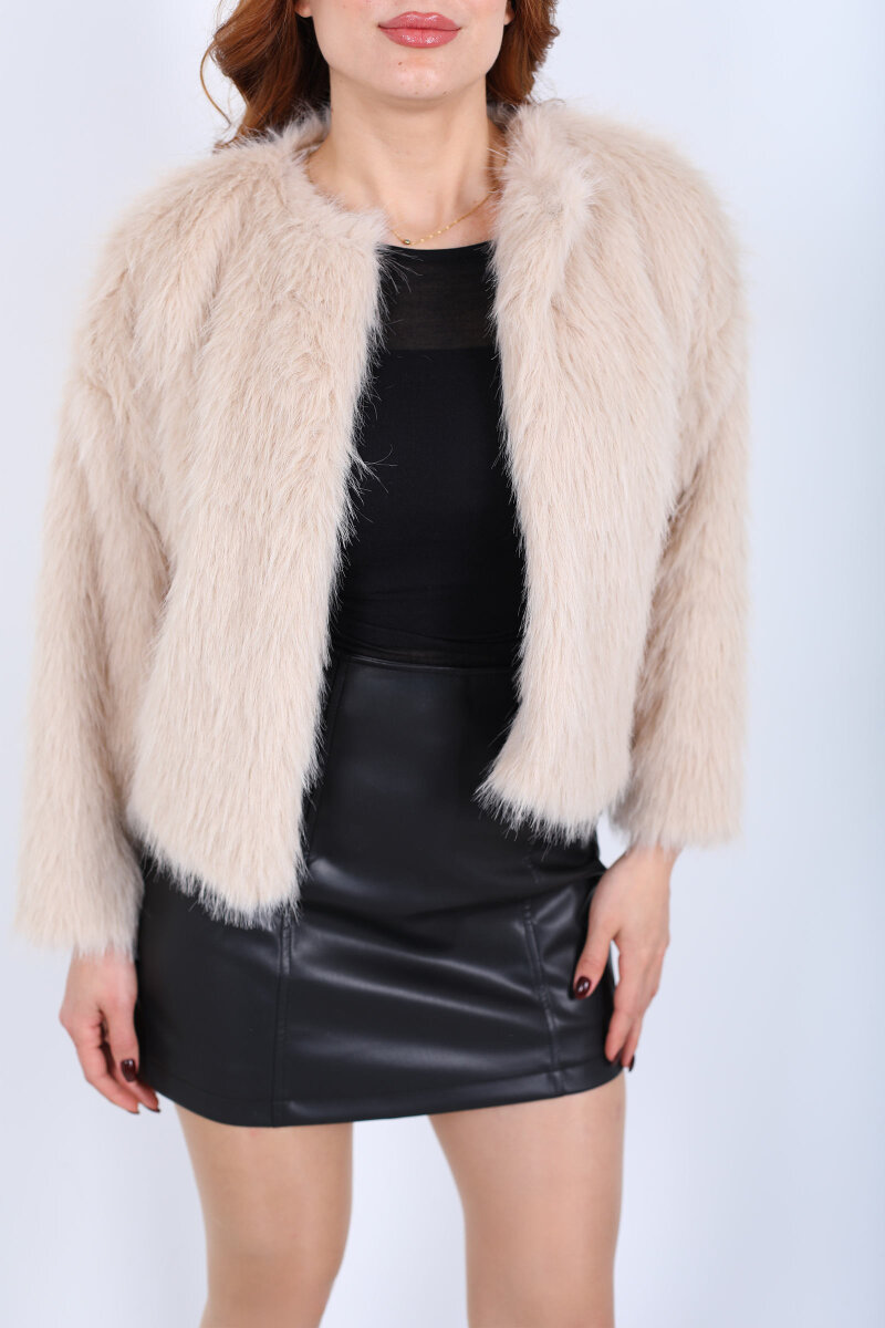 Kürk Taş Rengi Kadın Mont - 2