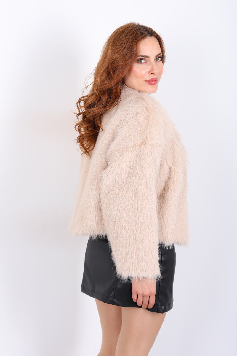 Kürk Taş Rengi Kadın Mont - 5