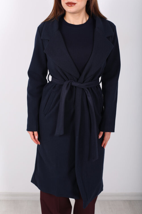 Kuşaklı Kaşe Lacivert Kadın Kaban - 2