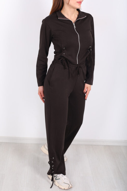 Kuşgözü Bağcıklı Acı Kahve Kadın Modal Takım - Berox (1)