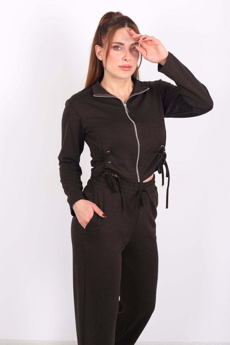 Kuşgözü Bağcıklı Acı Kahve Kadın Modal Takım - 1