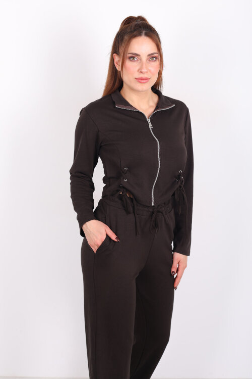 Kuşgözü Bağcıklı Acı Kahve Kadın Modal Takım - 4