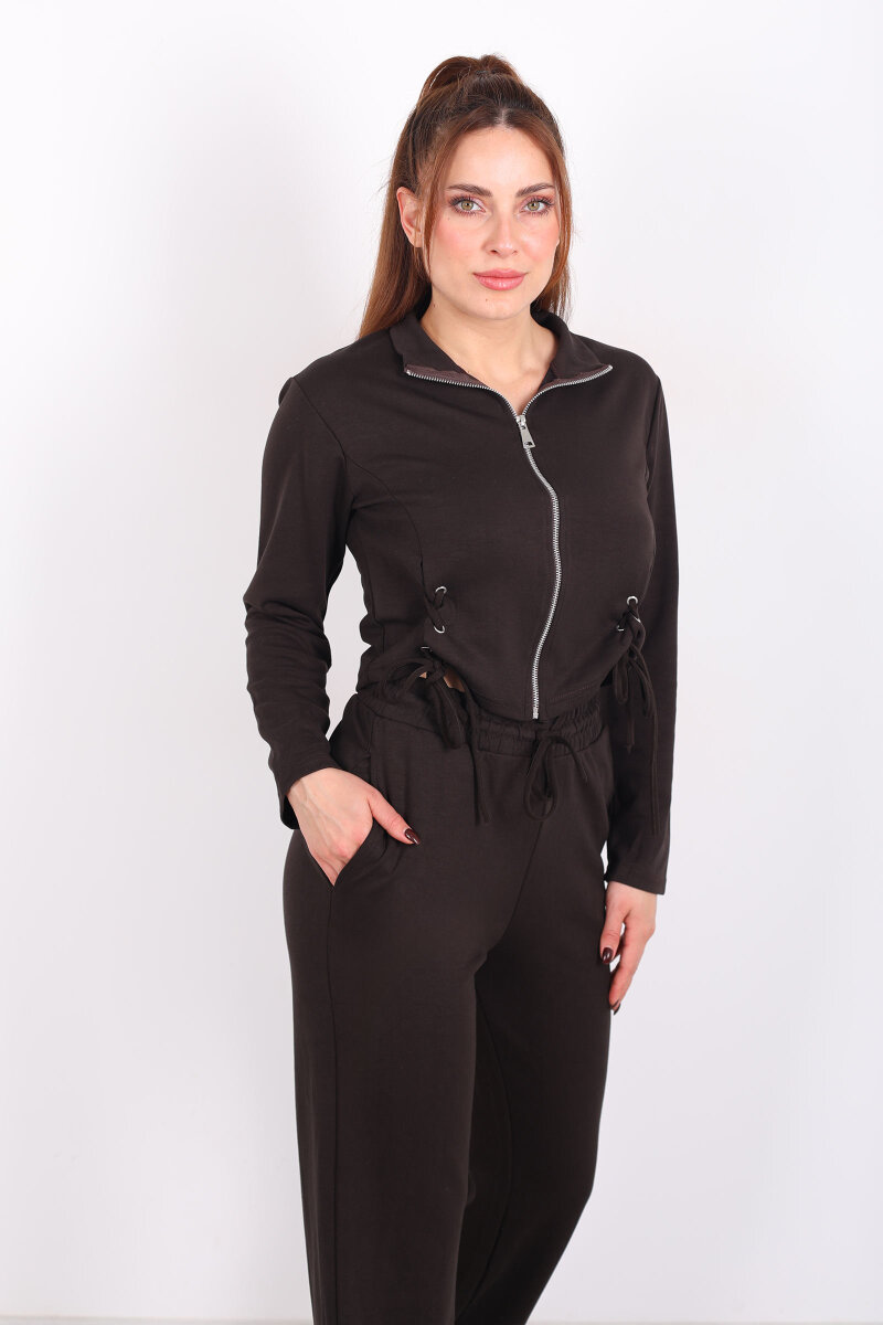 Kuşgözü Bağcıklı Acı Kahve Kadın Modal Takım - 4