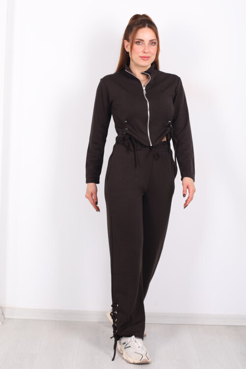 Kuşgözü Bağcıklı Acı Kahve Kadın Modal Takım - 3