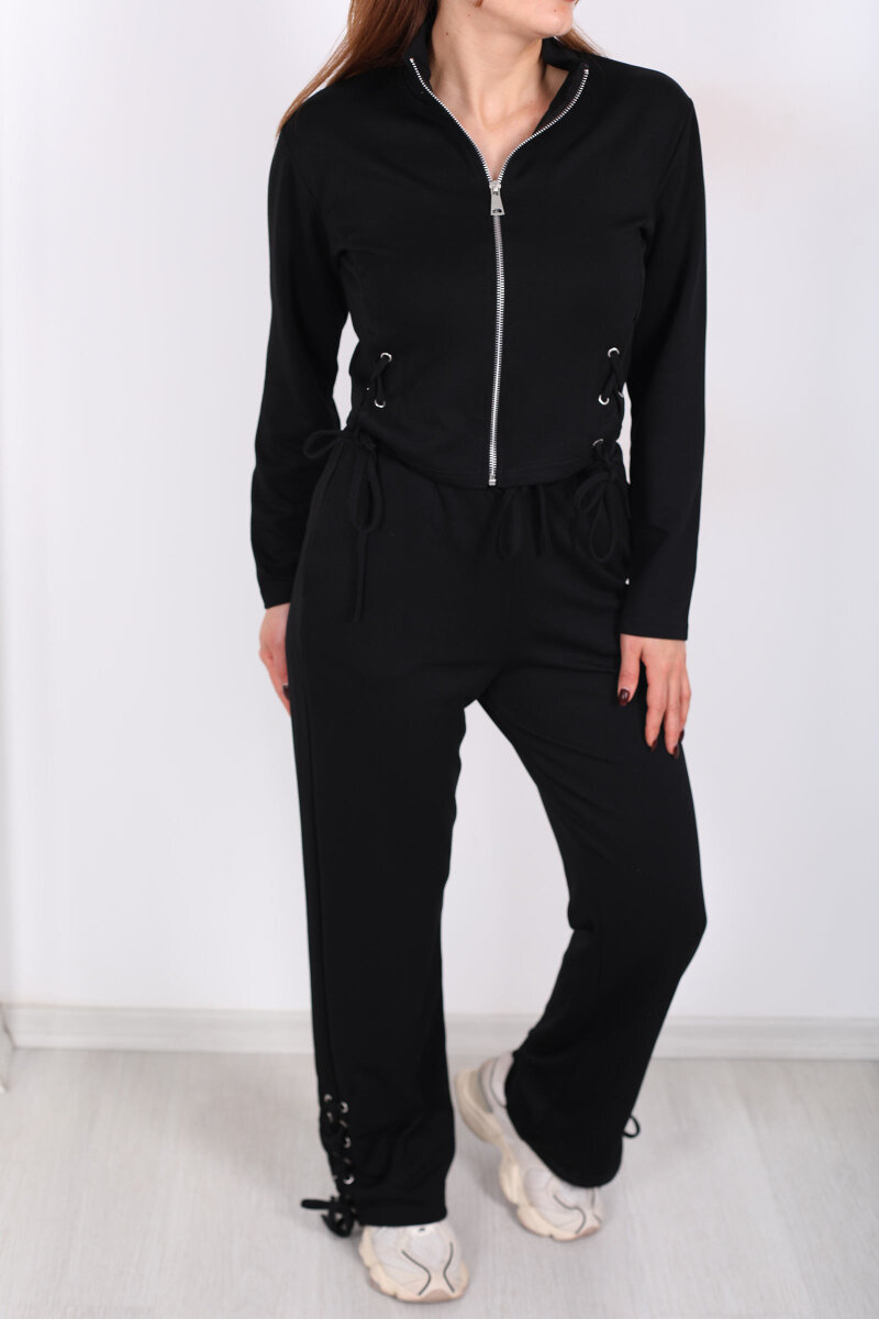 Kuşgözü Bağcıklı Siyah Kadın Modal Takım - 2