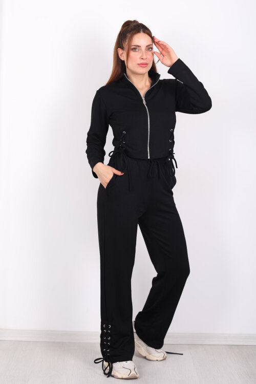 Kuşgözü Bağcıklı Siyah Kadın Modal Takım - Berox