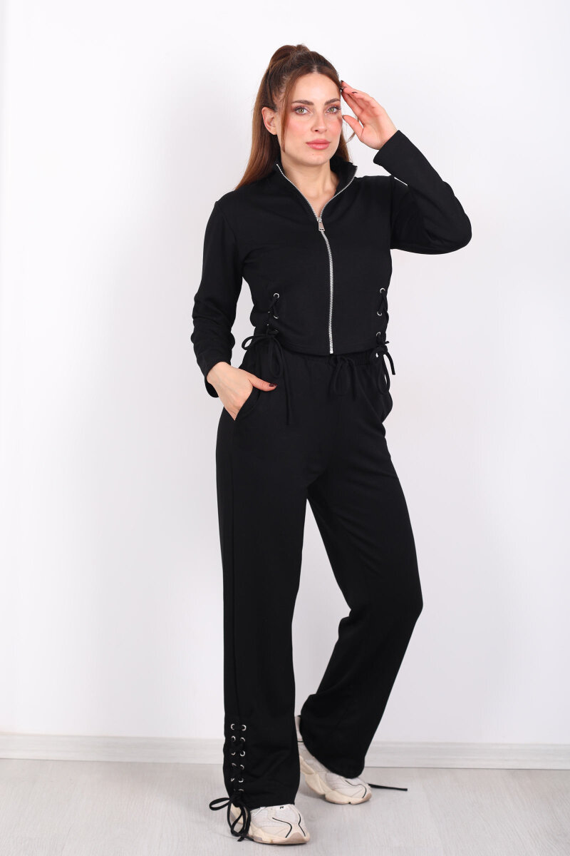 Kuşgözü Bağcıklı Siyah Kadın Modal Takım - 1