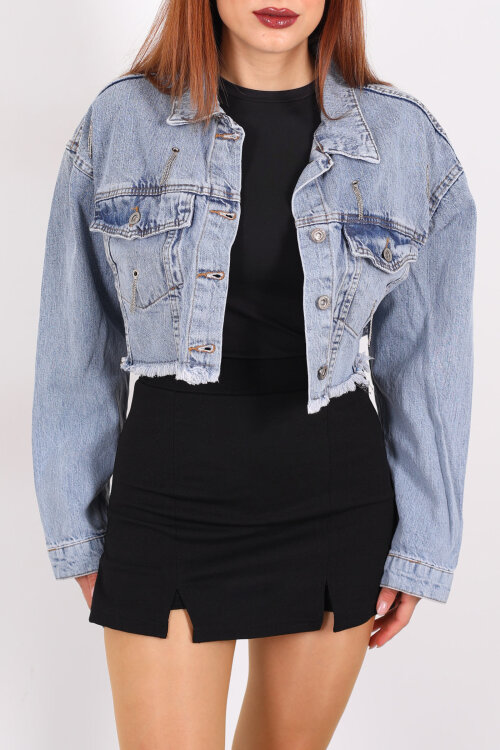 Kuşgözü Taşlı Karyıkama Mavi Kadın Kot Ceket - Berox (1)