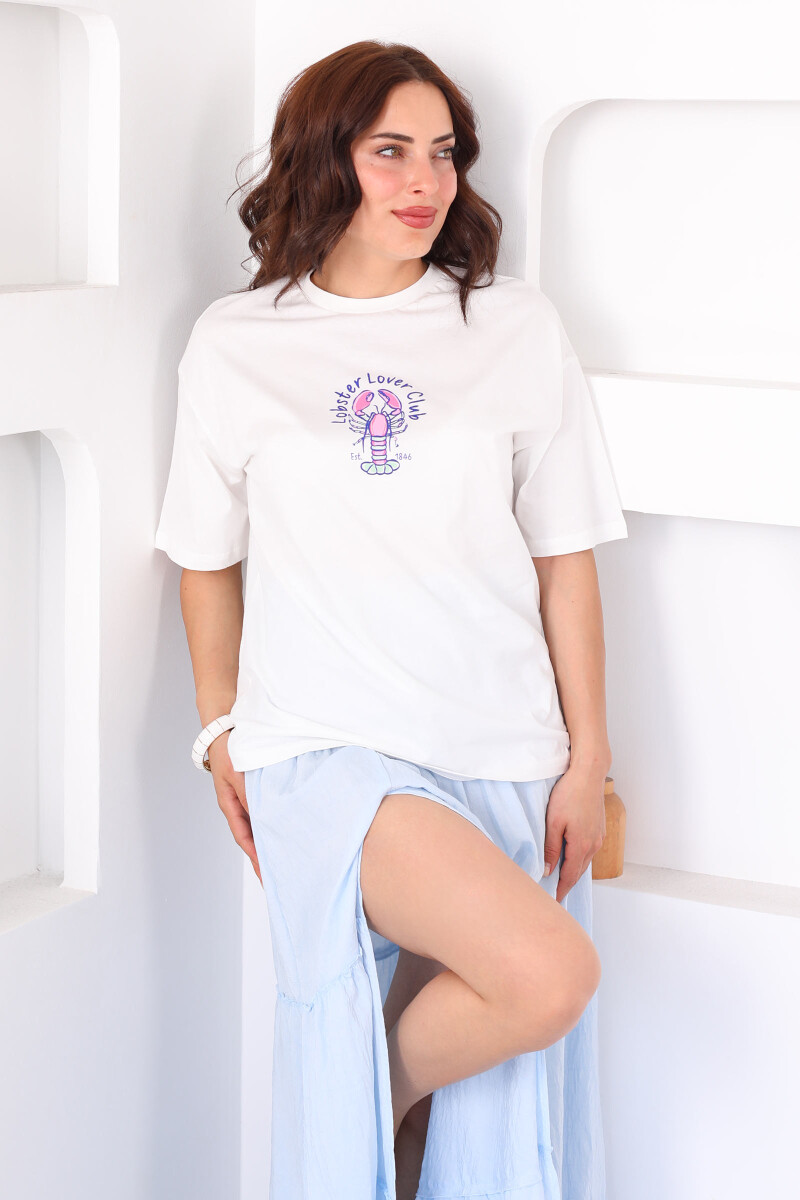 Labster Club Ön-Arka Baskılı Oversize Beyaz Kadın T-Shirt - 4