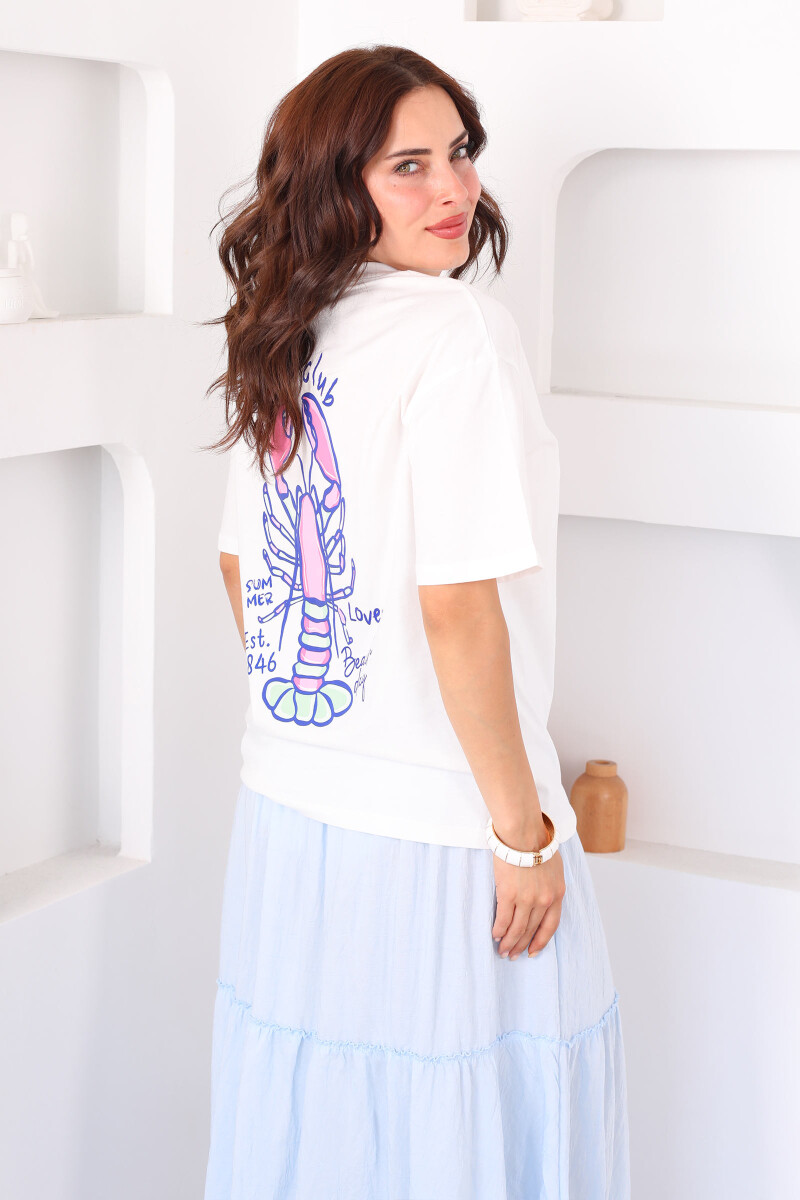 Labster Club Ön-Arka Baskılı Oversize Beyaz Kadın T-Shirt - 2