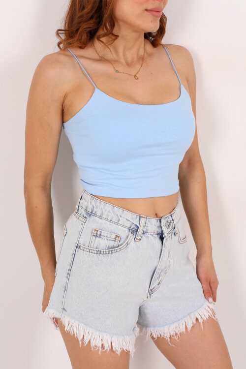 Lastik Askılı Bebe Mavisi Kadın Crop Top - Berox (1)