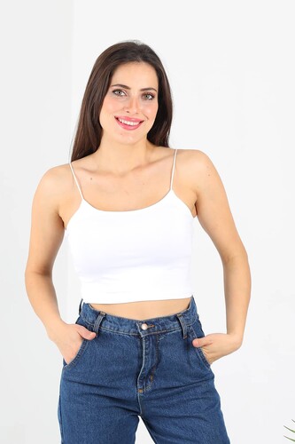Lastik Askılı Beyaz Kadın Crop Top 