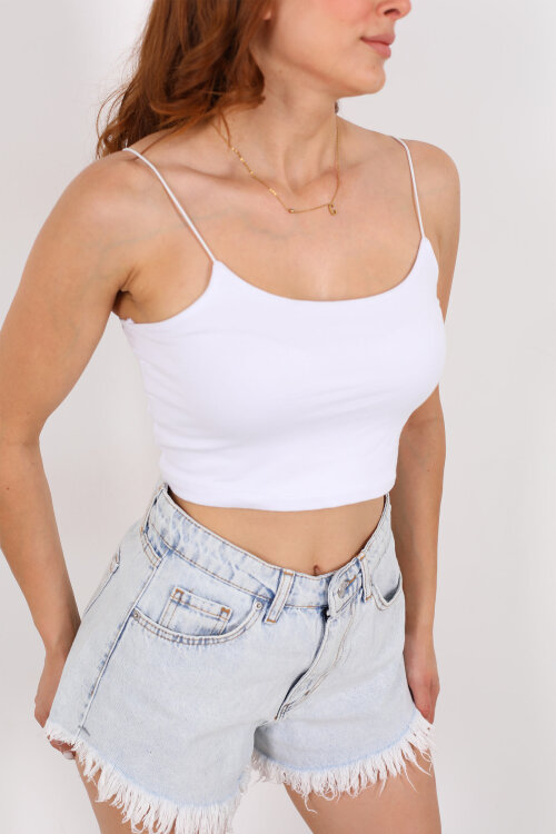 Lastik Askılı Beyaz Kadın Crop Top - Berox (1)
