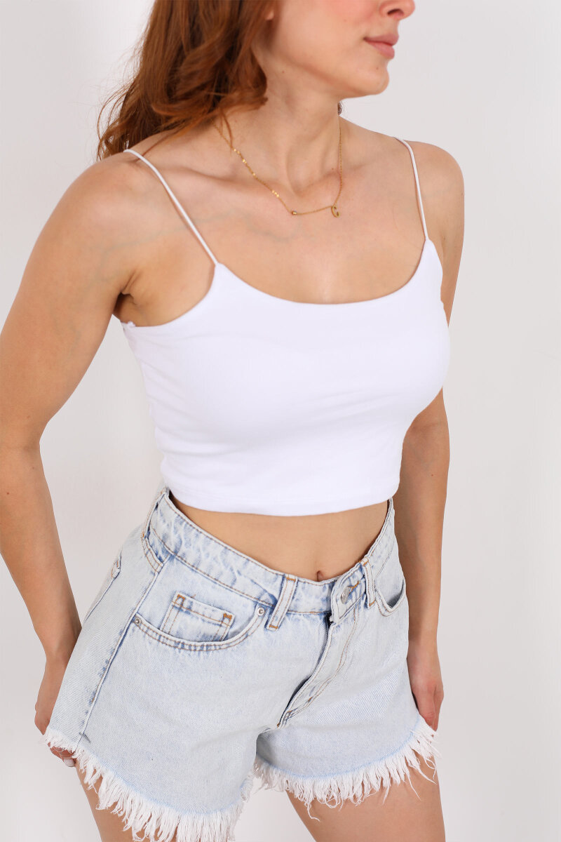 Lastik Askılı Beyaz Kadın Crop Top - 2
